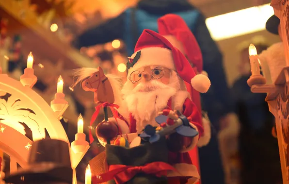 Winter, light, holiday, toy, candles, doll, Christmas, New year