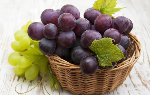 Picture leaves, grapes, basket