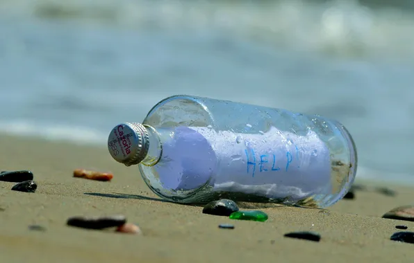Picture beach, bottle, Message