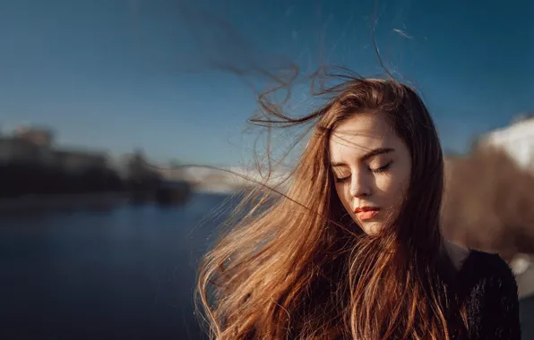 Picture girl, the wind, hair