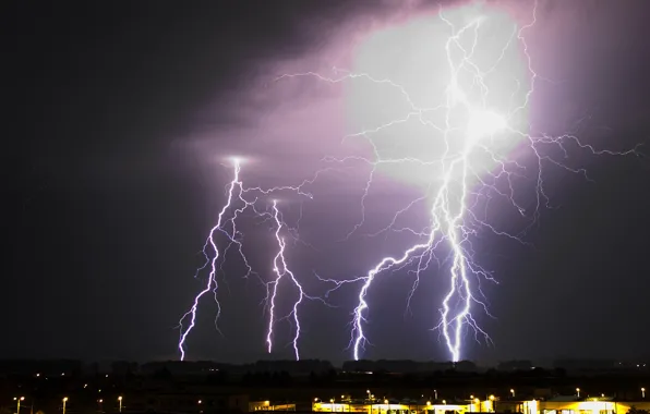 The storm, the sky, night, clouds, the city, lights, zipper, home