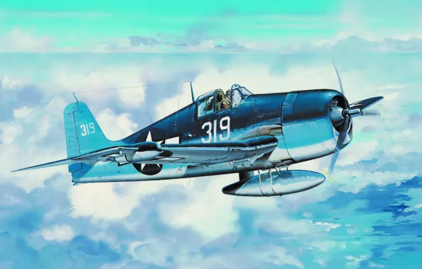 Picture The Grumman F6F Hellcat, aviation, ww2, fighter, airplane, war, art