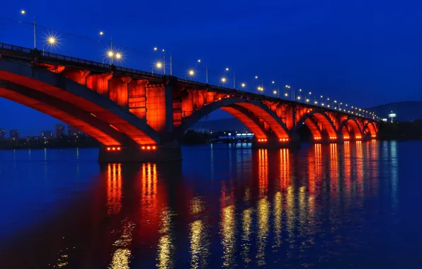 The city, twilight, Krasnoyarsk, Enisey