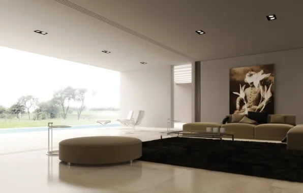 Wallpaper design, style, interior, pool, terrace, living room ...