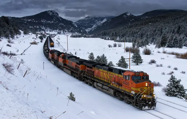 Picture winter, train, railroad
