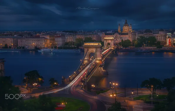 Picture bridge, lights, the evening, Budapest