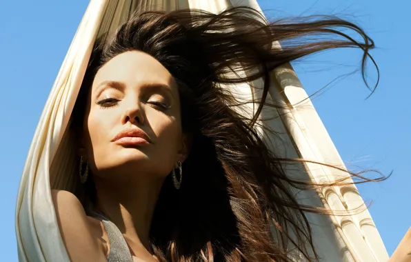 Look, light, face, woman, hair, brunette, Angelina Jolie, lips