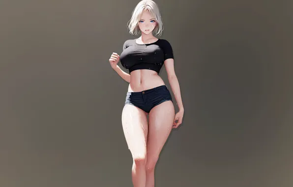 Picture girl, sexy, shorts, anime, figure, blonde, blue eyes, big Breasts