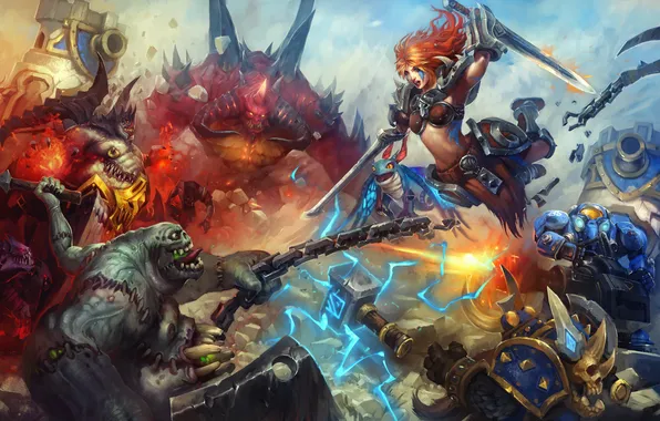 Picture starcraft, Sonya, diablo, warcraft, Heroes of the Storm, Brightwing, Azmodan, Wandering Barbarian
