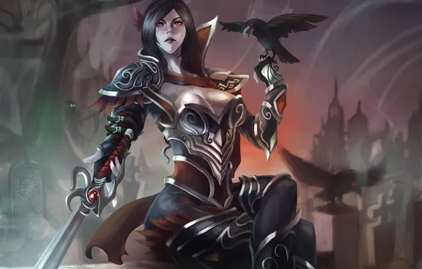 Girl, sword, Raven, League of Legends, fiora, Grand Duelist