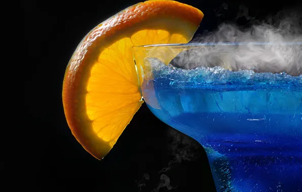 Macro, glass, orange, slice, cocktail