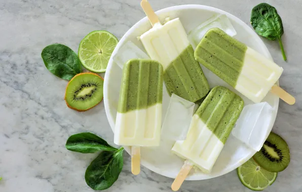 Picture kiwi, ice cream, lime, dessert, ice cubes