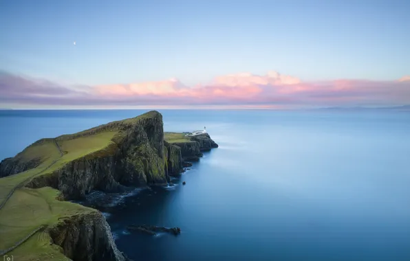 Sea, the sky, clouds, lighthouse, Scotland, on the edge, Cape