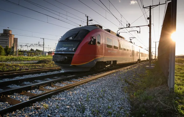 The sun, Slovenian Railways, Slovenian Railways, Siemens Desiro, passenger trains, Passenger train