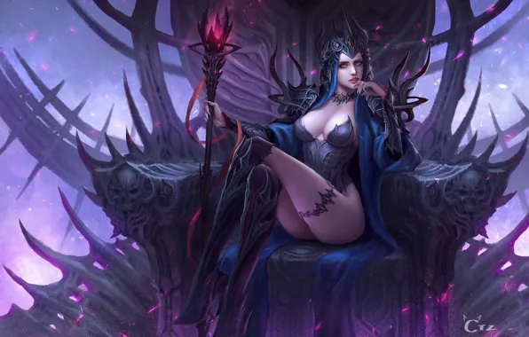 Girl, fantasy, magic, art, rod, the throne, lilith, tianzhu chen
