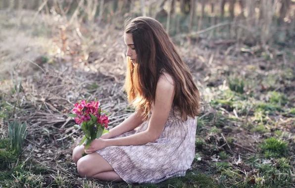 Field, flowers, mood, girl
