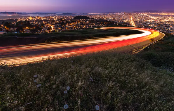 Picture road, the city, lights, home, San Francisco, San Francisco, Twin Peaks