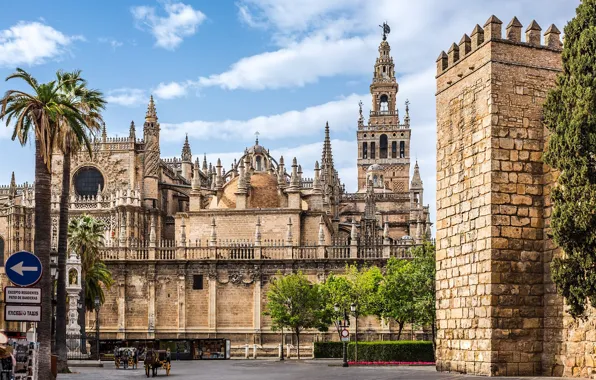 The city, architecture, Spain, Palace, Seville, Cathedral of Seville