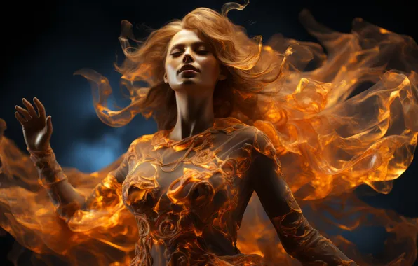 Picture Girl, Fire, Hair, Digital art, AI art, The Art of Artificial Intelligence, Neural network