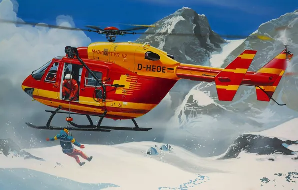 Mountains, figure, helicopter, salvation, Kawasaki, multipurpose, Eurocopter, Medicopter 117