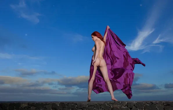 Ass, chest, the sky, clouds, model, redhead, Gabrielle Lupin