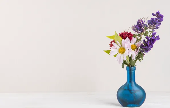 Flowers, bouquet, vase, blue