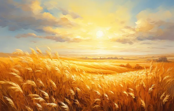 Field, summer, the sun, clouds, light, landscape, nature, hills
