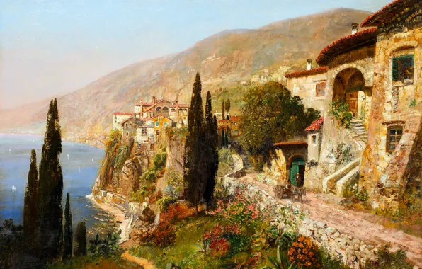 Flowers, Home, Mountains, Trees, Picture, Coast, Alois Arnegger, Alois Arnegger