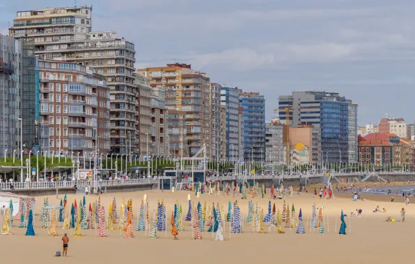 Picture beach, home, Spain, Asturias, Gijón