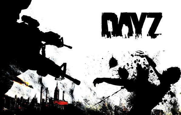 The sky, weapons, war, blood, black and white, day, zombies, zombie