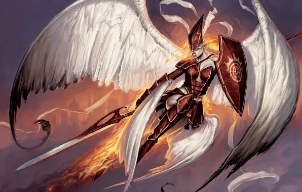 Fire, wings, sword, Matt Cavotta, Firemane Angel