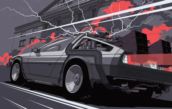 Zipper, speed, car, time machine, town hall, the DeLorean, back to the future, delorean