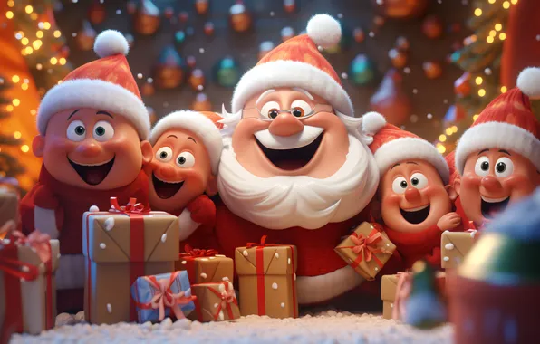 Winter, snow, joy, children, people, men, Christmas, gifts