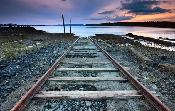 Picture the sky, rails, the evening, Eclipse, river