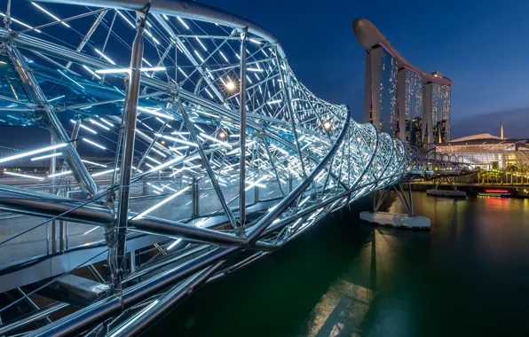 Night, bridge, Singapore