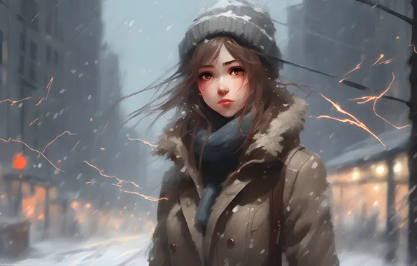 Girl, art, winter, portrait