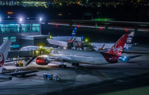 Night, lights, airport, the plane, Airbus