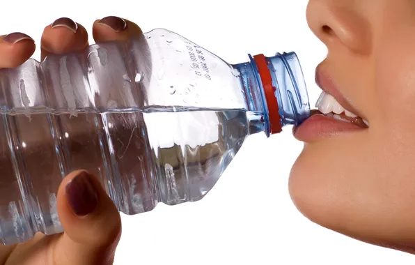 Picture woman, water, lips, bottle