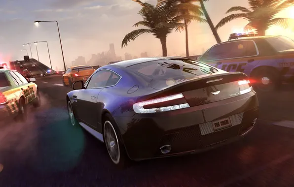 Picture the sun, palm trees, Aston, Martin, police, Ubisoft, Game, The Crew