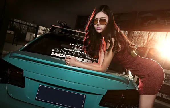 Auto, look, girl, glasses, Asian, beautiful girl, posing, Dong fei