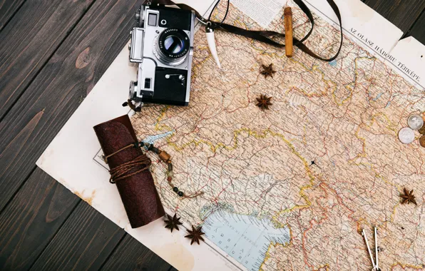 Picture map, the camera, journey, spices