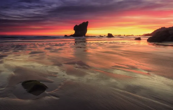 Sea, sunset, Spain, Asturias, Muros De Nalon