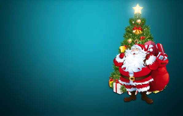 Minimalism, Christmas, Costume, New year, Santa, Tree, Holiday, Santa Claus