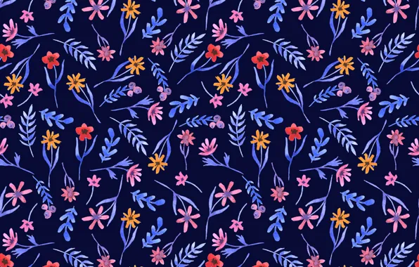 Picture flowers, blue, background, texture, pattern
