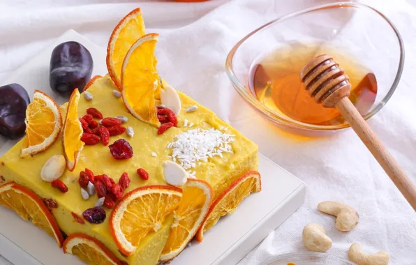Orange, honey, cake, dates