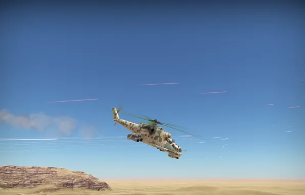 Desert, Helicopter, Mi-24, War thunder, Tracers