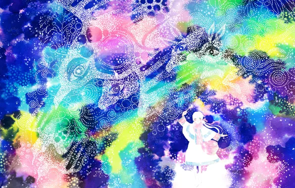 Picture girl, animal, magic, anime, art, yoshitsune