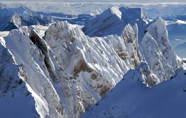 Winter, snow, mountains, photo, landscapes, tops, winter Wallpaper