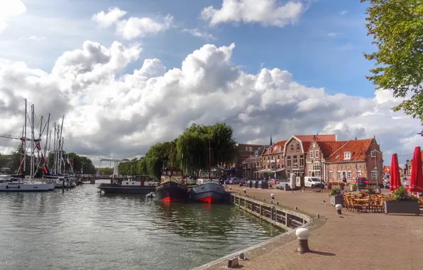 City, street, Netherlands, port, dock, Elevation of IJsselmeer