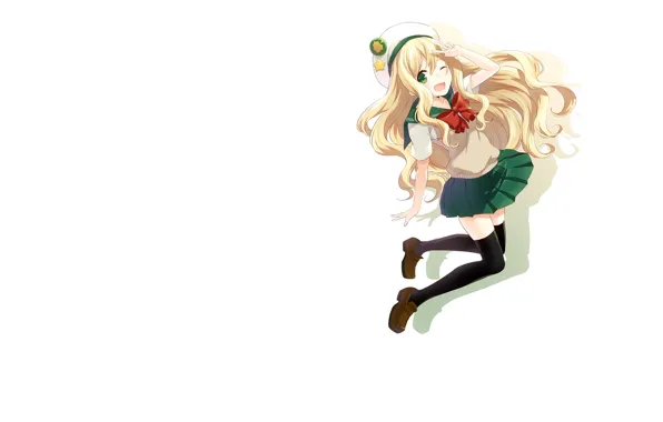 Girl, joy, emotions, jump, minimalism, stockings, anime, blonde
